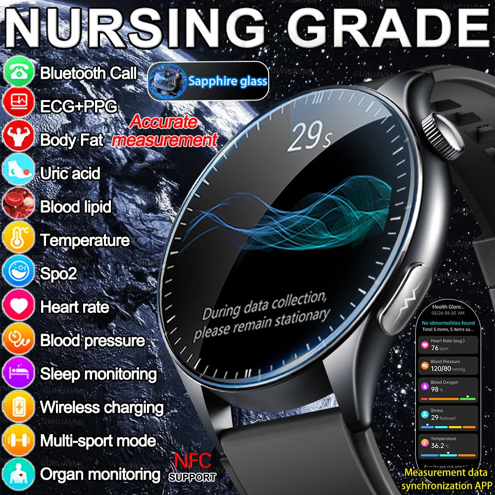 New upgrade High end Analysis Health Smart Watch Sapphire screen ECG Uric Acid BP Blood Oxygen Body Fat HD Call NFC Smart Watch Magic Electronics Sa554efa3ea394ebdad1025849be894d7U
