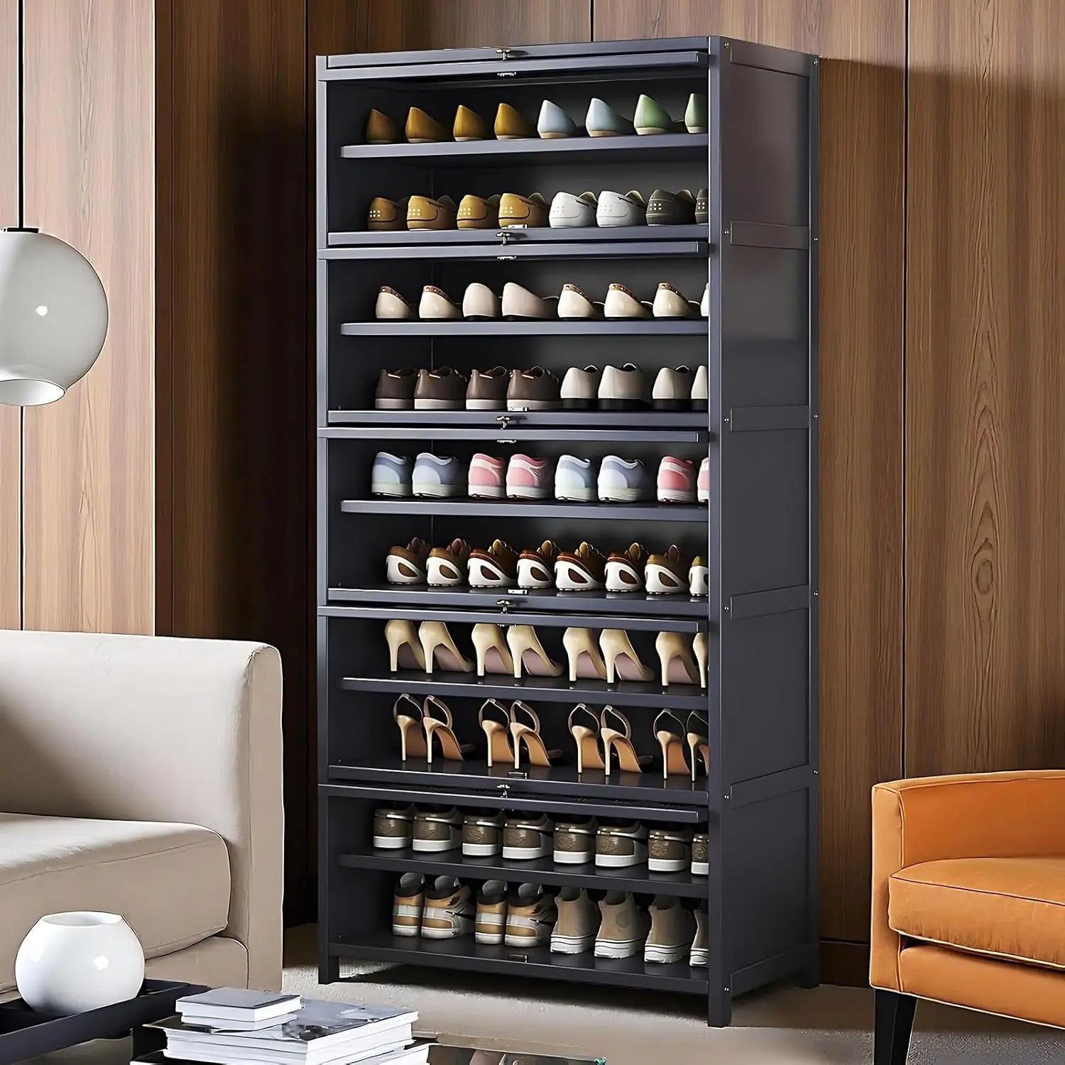 Tall Shoe Cabinet, 10 Tiers 40-45 Pairs Heavy Duty Bamboo Freestanding Shoe Storage Cabinet, 67.7'' Tall Entryway Shoe Organizer Grey United States Magic Electronics Sa62bbb2672ce4acaa69733fc290c05d9K Grey United States