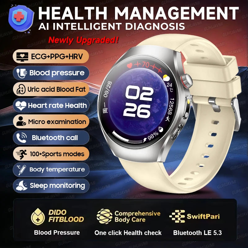 2026 New Accurate Body Health analysis Smart Watch Men ECG Blood lipids Uric acid Blood Pressure Body Fat Voice Call Smartwatch Beige Nursing Grade Magic Electronics Sa68918f8a4ba4d858fed59397ecd51cab Beige Nursing Grade