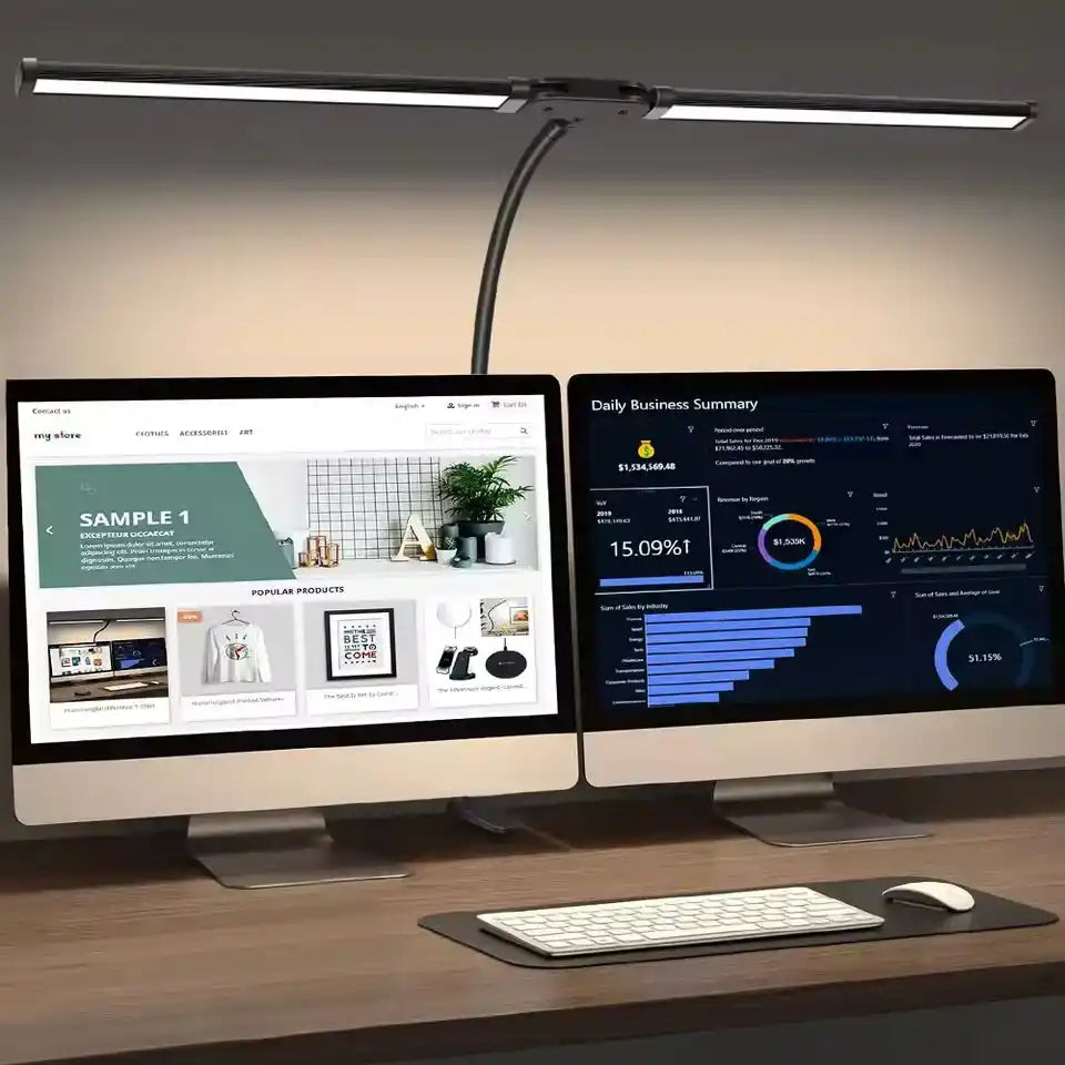Home Office LED Desk Lamp Double Head Stepless Dimming Eye-Caring Reading Lights 3 Color Mode Flexible Adjustable PC Table Lamps - Magic Electronics