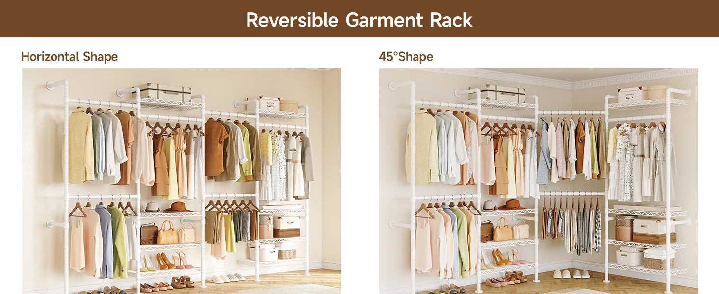 L4 Wall Mounted Industrial Pipe Clothes Rack, Closet Organizer System with Rods Expandable, Clothing Rack, Corner Garment Rack Magic Electronics Sa72a44322f15476e9cccceb94a20d327i