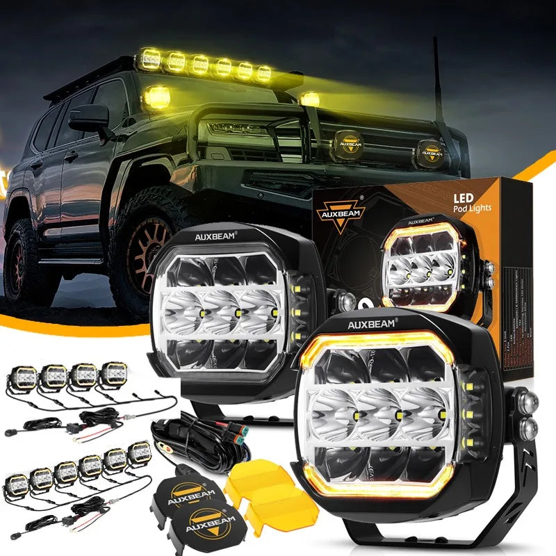 AUXBEAM 5 Inch LED Pod Lights Work Lights with Side Shooter White Driving Light with DRL Turn Signal Work Lamps Magic Electronics Sa7ace0887f4249db922c36bfe1c5c37cS