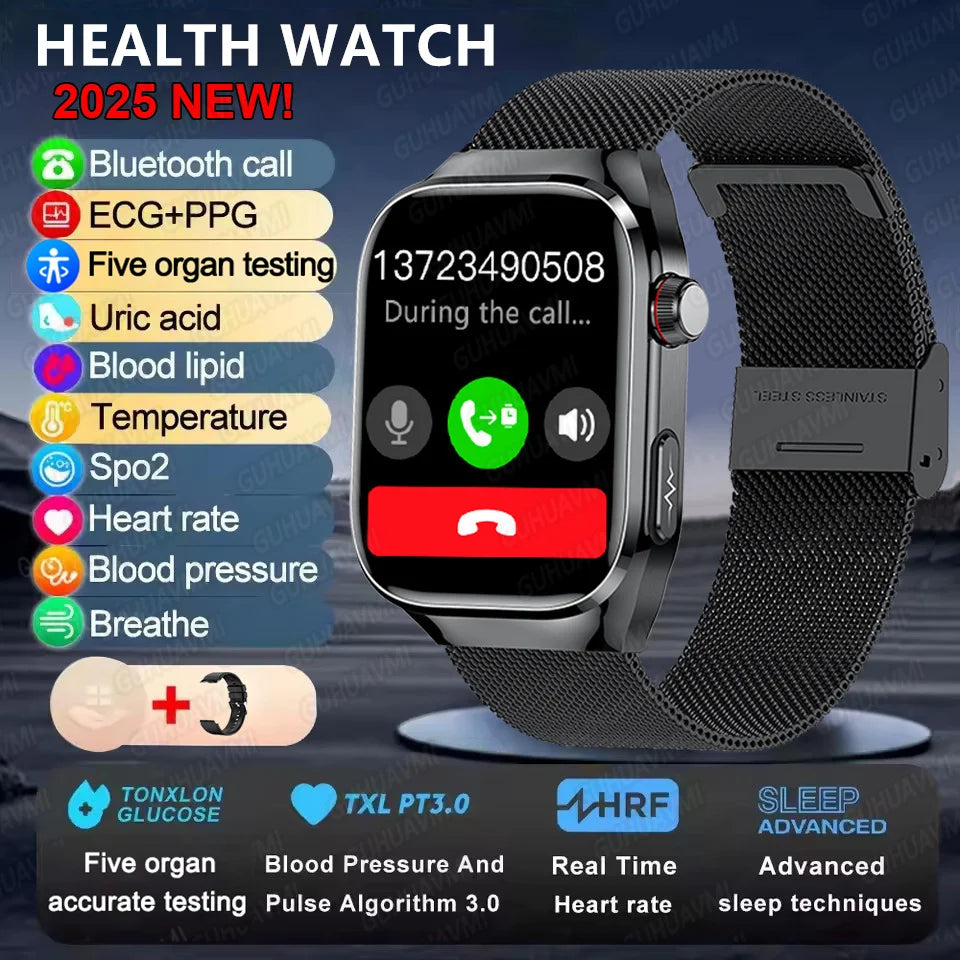 2025New Micro Physical Examination Smart Watch For Men Uric Acid Body Fat Five Organ Health Watches Bluetooth Call SmartBracelet Black Mesh Belt AI Health report Magic Electronics Sa7d1ac1ff6984ab08b50d12ec0d9ec93o Black Mesh Belt AI Health report