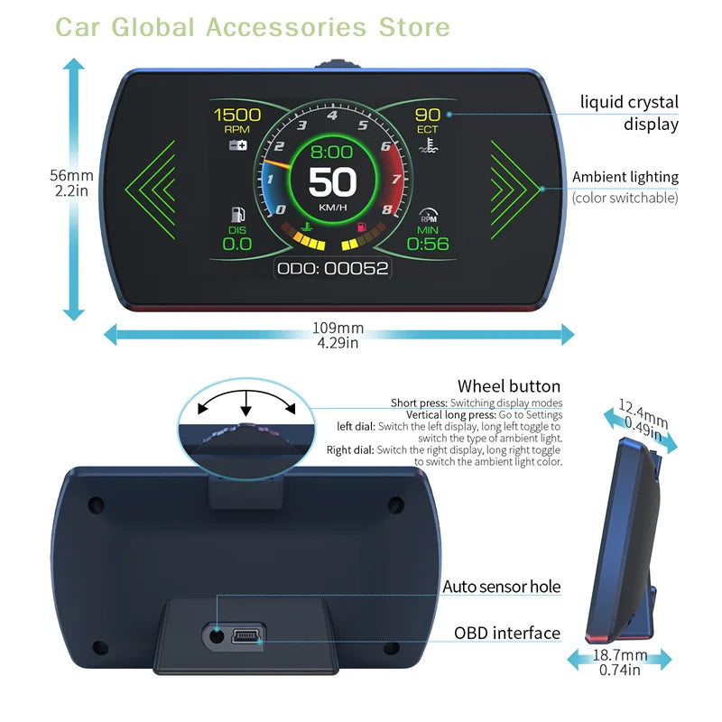 P12S Car OBD2 Head Up Display Dual System For HUD OBD Car Gauge Smart Digital Meter Speed Fuel Read Fault Code Driving Computer Magic Electronics Sa7d5ada987244653a504a3840de42627T