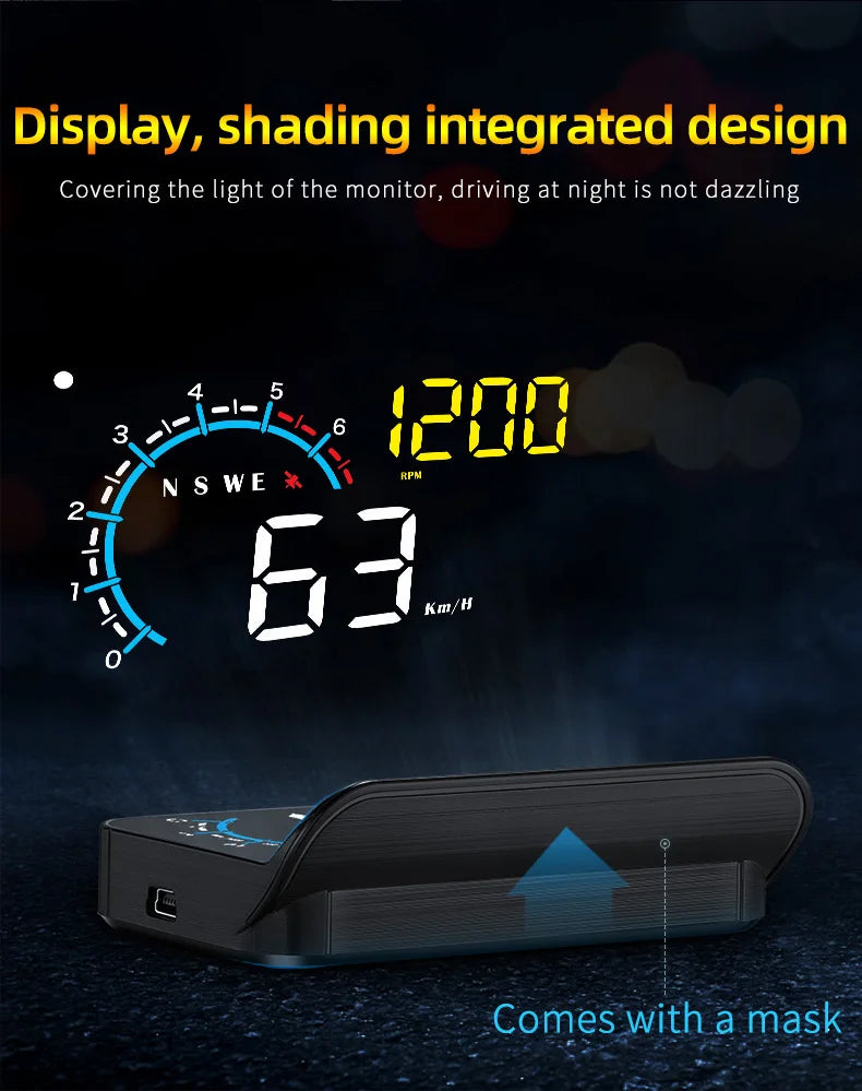 M12 HUD Windshield Projector OBD+GPS Universal Head Up Display Car Speedometer Water temp RPM Voltage Security Automatic Alarm Magic Electronics Sa7d8034c7a884a74bfe70ba49eb11553d