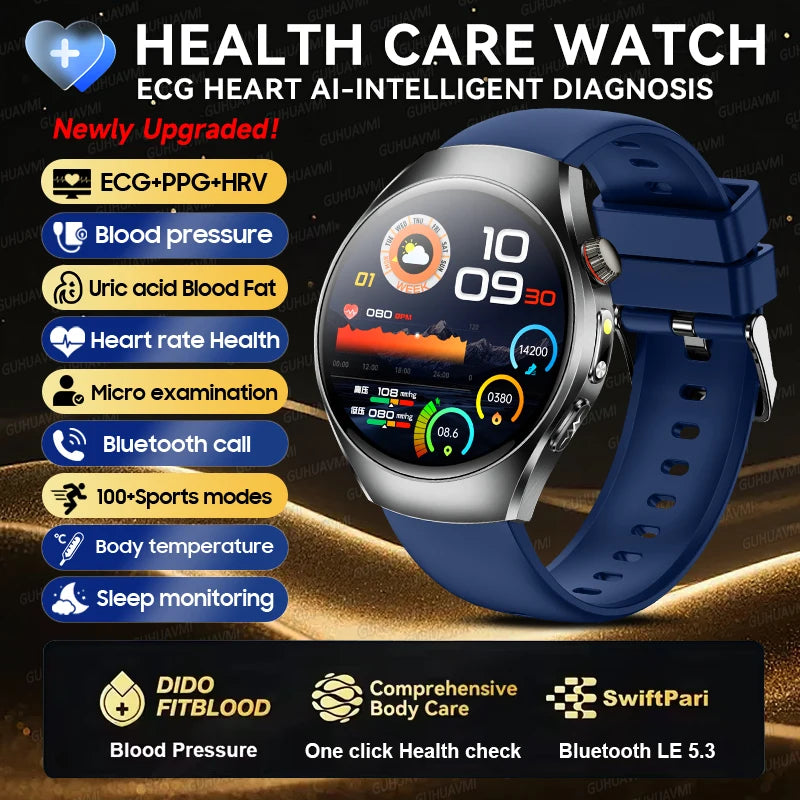 2026New Health Care Analysis ECG+PPG Smart Watch Blood pressure Fitness Uric Acid Blood lipids Bluetooth Call Clock Smartwatches Blue ECG Chip Magic Electronics Sa7e66950ee9840ae825e49f5fe6e44b3M Blue ECG Chip