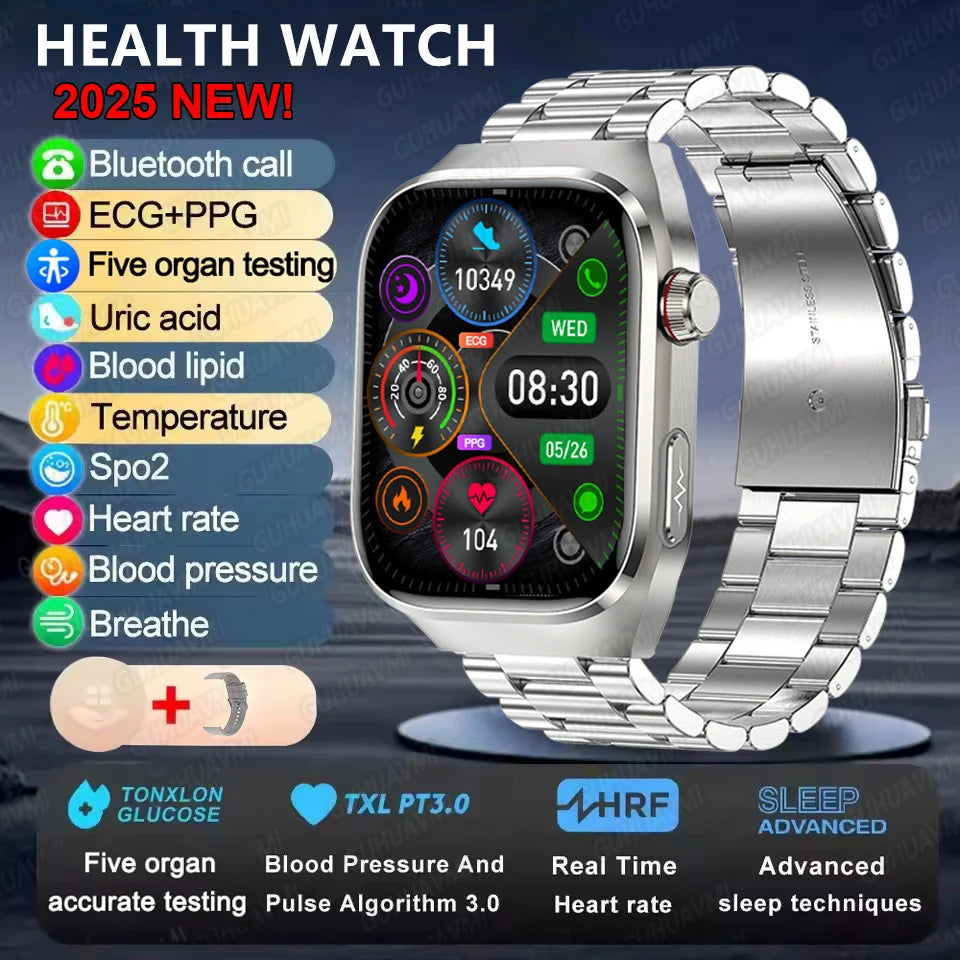2025New Micro Physical Examination Smart Watch For Men Uric Acid Body Fat Five Organ Health Watches Bluetooth Call SmartBracelet Silver steel AI Health report Magic Electronics Sa8c064272cfb4d3596598b7731fb915d4 Silver steel AI Health report