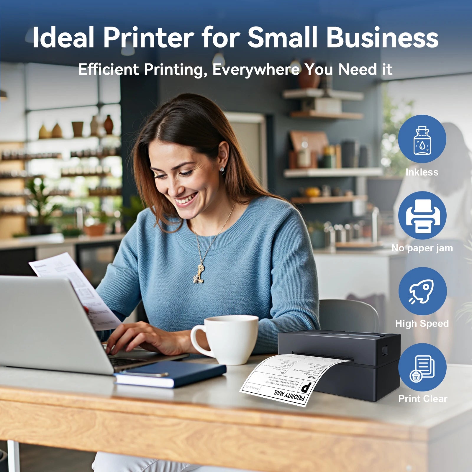Thermal Label Printer Portable No Ink Required 203DPI 4x6 for Small Business Bluetooth USB High Speed Express Airway Bill Magic Electronics Sa8ed33a174e44ab88039ddbbc277b580E