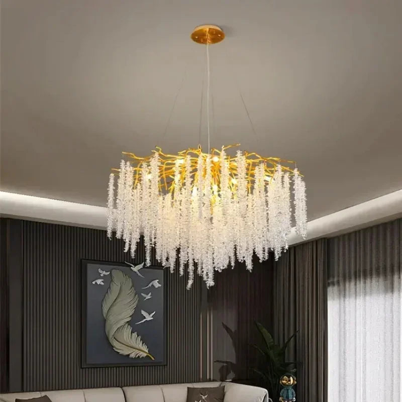 Modern Luxury Gold Branch Tassel Crystal LED Pendant Light Dining Room Living Room Indoor Home Decoration Atmosphere Fixtures Magic Electronics Saa949e95734c48b193c99cb76d15eff3N