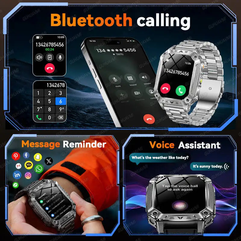 2026 Military outdoor SmartWatch Fitness Clock Men 2.01 inch AMOLED Screen 1400mAh Battery Flashlight Call Waterproof Smart Band Magic Electronics Sab030ecf325b4dbfa52e6890c7b3e834K