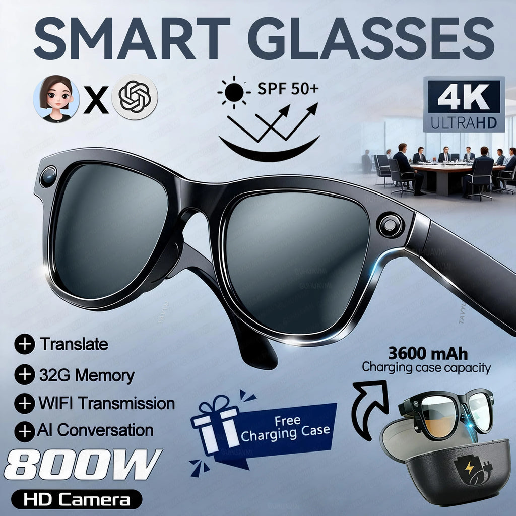 AI Smart Glasses with Camera 1200P M02 Ultra ChatGPT Voice Control 32GB Real-time Translation 3600mAh Charging Case Sunglasses Black Sunglasses A Magic Electronics Sabbb523bdded4bbdb796a8e25d11aa75K Black Sunglasses A