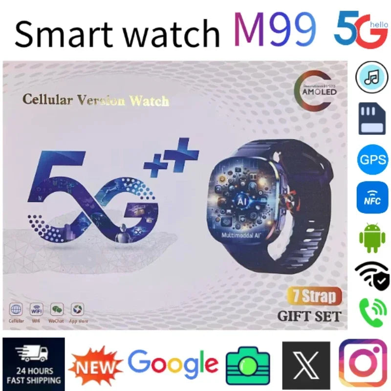New M99 5G Cellular Version Smartwatch 2.4inch Amoled Larger Screen Android Smart Watch With Rotary Camera Sim Card Slot WIFI - Magic Electronics