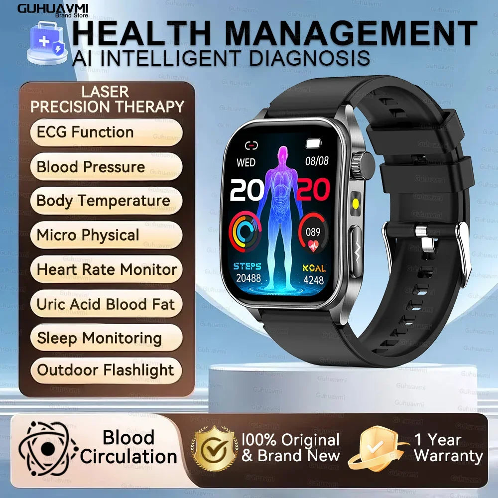 New Laser Treatment Three High Smart Watch Men ECG Heart Rate Uric Acid Health Tracker 1.95 inches Sapphire Glass SmartBracelet Black Sports Health Watch Magic Electronics Saeacd27616114484bd03d2a332fc0f01Z Black Sports Health Watch