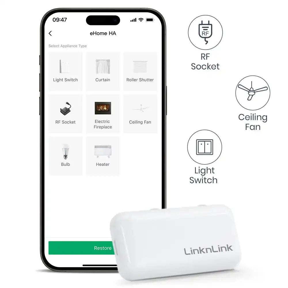 LinknLink eHome HA Wi-Fi Smart RF Universal Remote Controller for Light Switch,Ceiling Fan,Roller Shutter,RF2MQTT Home Assistant - Magic Electronics