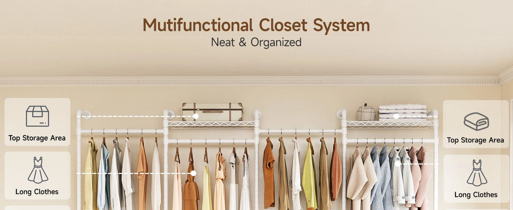 L4 Wall Mounted Industrial Pipe Clothes Rack, Closet Organizer System with Rods Expandable, Clothing Rack, Corner Garment Rack Magic Electronics Safd7d5314598436aa96620a9556d1488X