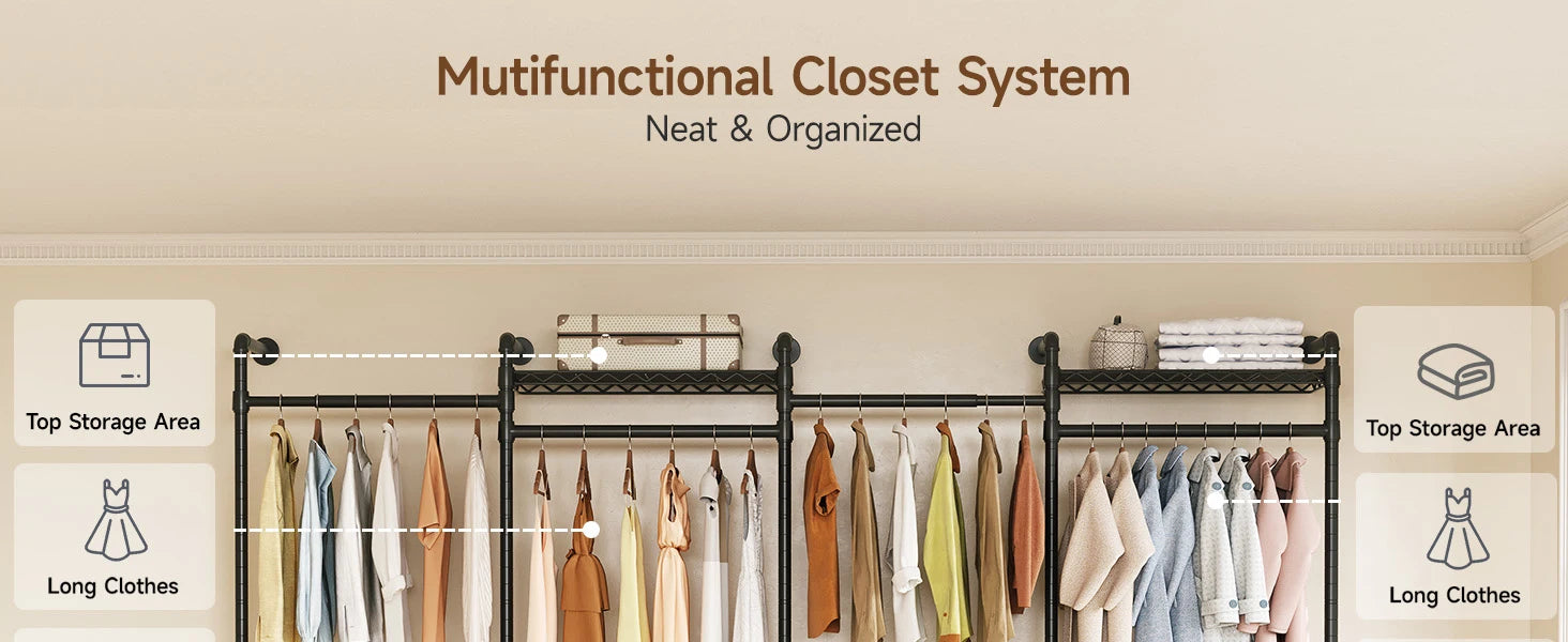 L4 Wall Mounted Industrial Pipe Clothes Rack, Closet Organizer System with Rods Expandable, Clothing Rack, Corner Garment Rack Magic Electronics Saff5ab49b89044ea8b7272ce3f98b36ef