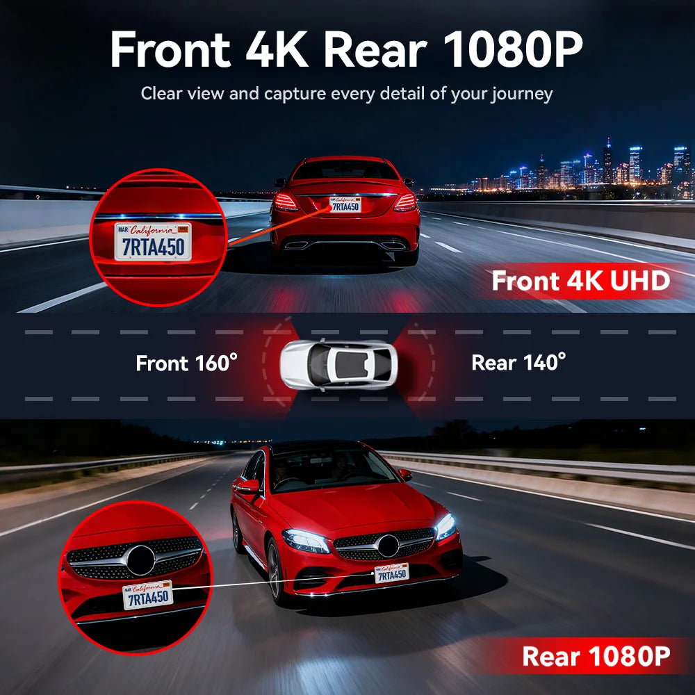 REDTIGER A4 4k Dash Cam Front and Rear Drive Recorder GPS& 5G WiFi Touch Screen Night Vision 24H Parking Mode Voice Control - Magic Electronics