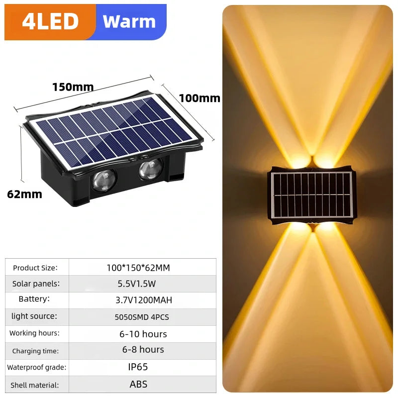 Solar LED Light Wall Lamp Outdoor Waterproof High Brightness Up And Down Luminous Lighting for Outdoor Garden Decoration - Magic Electronics