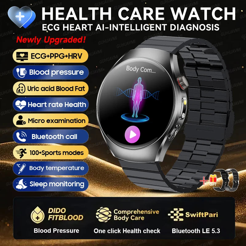 2026New Health Care Analysis ECG+PPG Smart Watch Blood pressure Fitness Uric Acid Blood lipids Bluetooth Call Clock Smartwatches Black Steel B 2A ECG Chip Magic Electronics Sb4488e77312044c28bdbe811c21858dbN Black Steel B 2A ECG Chip