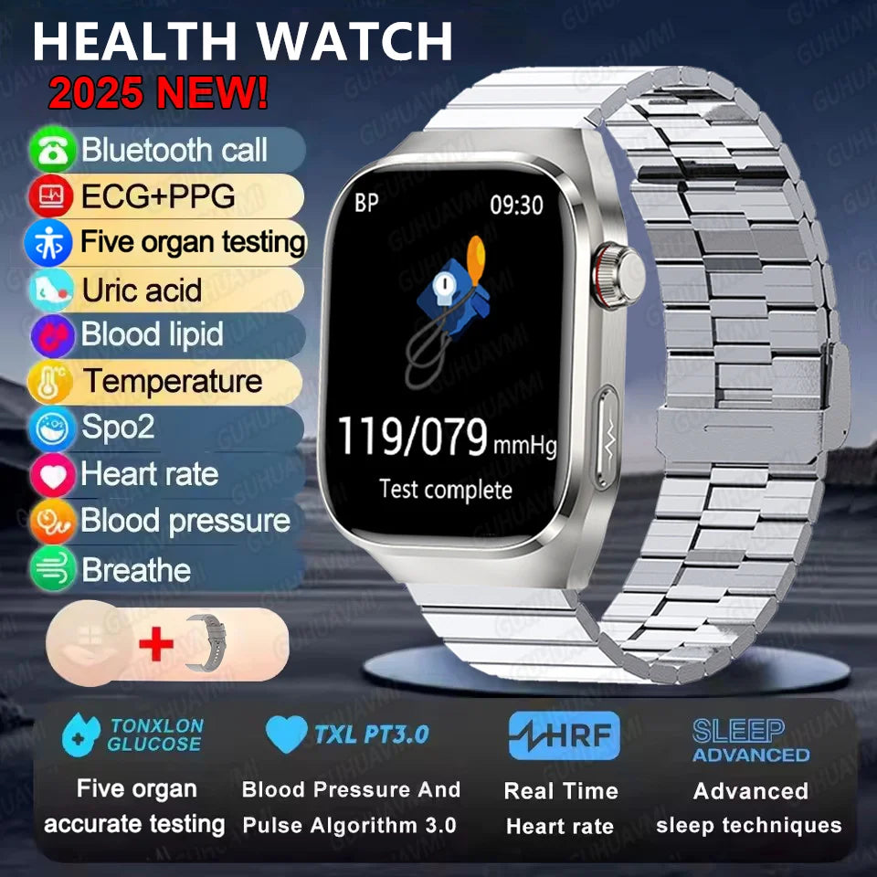 2025New Micro Physical Examination Smart Watch For Men Uric Acid Body Fat Five Organ Health Watches Bluetooth Call SmartBracelet Silver steel B AI Health report Magic Electronics Sb48f75ff6cb14cc0af96deab49e41208K Silver steel B AI Health report