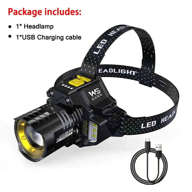 Rechargeable Powerful LED Headlamp with Telescopic Zoomable Headlight - Outdoor Waterproof High Lumen Work Head Light - Magic Electronics