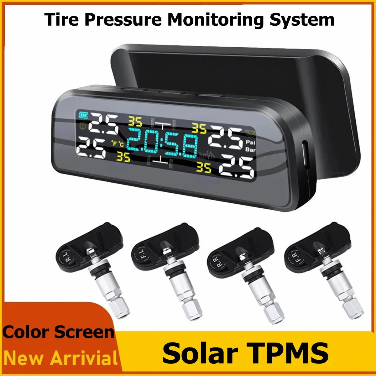 Universal Smart Solar TPMS Tire Pressure Sensor Car Tire Pressure Monitoring System with 4 Wheel Internal External Sensors TMPS Magic Electronics Sb906fa0f05c44882a278456b3c043f9eZ