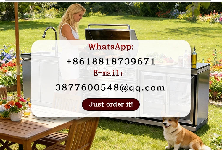 A Full Kitchen Suite Including Grill Cooktop Sink And Fridge With Waterproof Custom Outdoor Stainless Steel Cabinet For Backyard - Magic Electronics