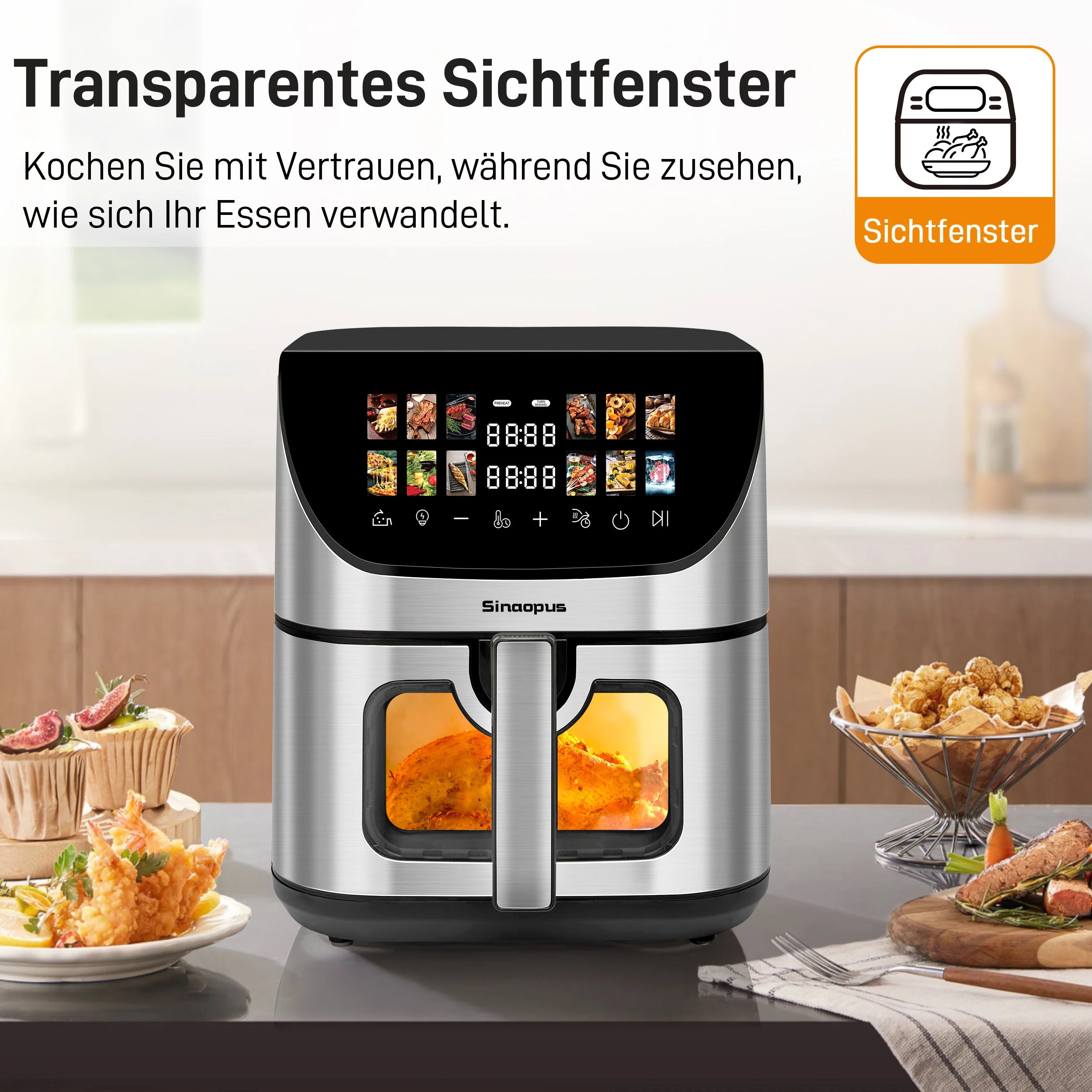 8L Smart machine Hot fryer Multi Function air fryers Smart machine Viewing Window & oven Oilless Cooker with LED Touch Control Magic Electronics Sbd1152a23a9e4370952e5942691d09d0g