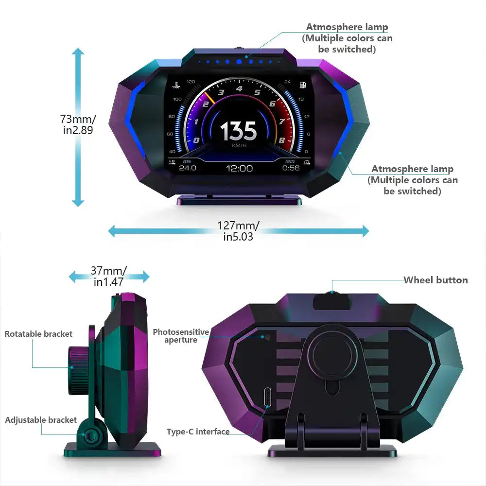 OBD + GPS HUD P24 Car OBD Head Up Display HUD on Board Computer Digital Speedometer Water Temp Fuel Consumption Slope Meter - Magic Electronics