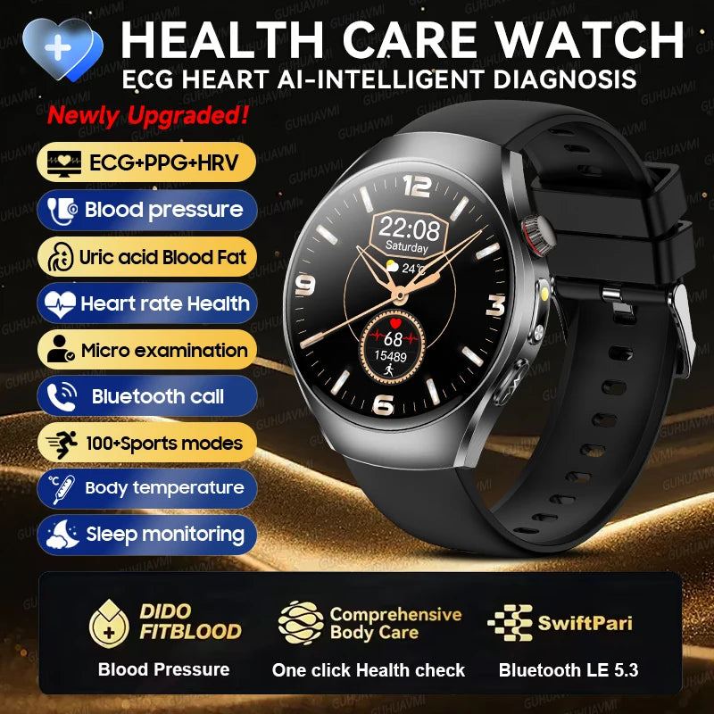 2026New Health Care Analysis ECG+PPG Smart Watch Blood pressure Fitness Uric Acid Blood lipids Bluetooth Call Clock Smartwatches Black ECG Chip Magic Electronics Sbed293f8ea454bfa8f04589987b4759d1 Black ECG Chip