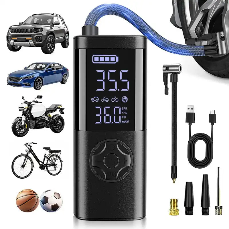 Cordless Car Tire Inflator Portable Air Compressor, 150 PSI Air Pump with Pressure Gauge, for Bicycle Bikes Motorcycles Balls - Magic Electronics