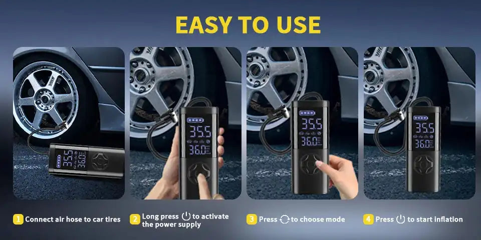 Cordless Car Tire Inflator Portable Air Compressor, 150 PSI Air Pump with Pressure Gauge, for Bicycle Bikes Motorcycles Balls - Magic Electronics