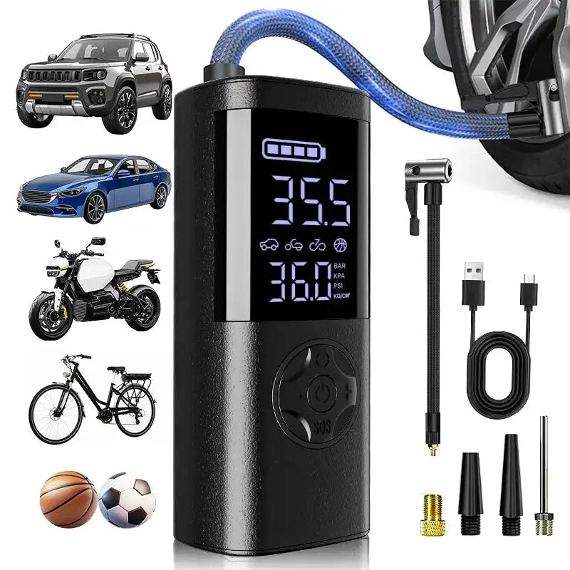 Cordless Car Tire Inflator Portable Air Compressor, 150 PSI Air Pump with Pressure Gauge, for Bicycle Bikes Motorcycles Balls - Magic Electronics