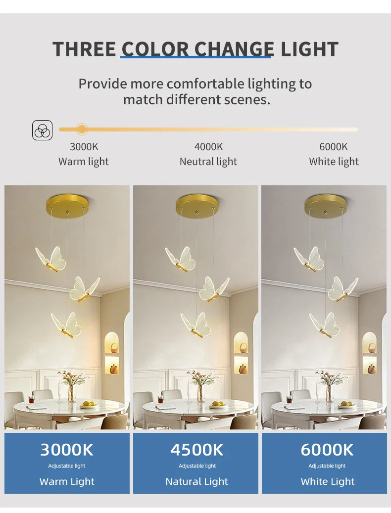 LED Modern 3-Head Butterfly Pendant Ceiling Light, Bedhead Indoor Living Room Dining Room Kitchen Decorative Lighting Magic Electronics Sc2a6a9725d7740c183c385cdef4cbd1d1