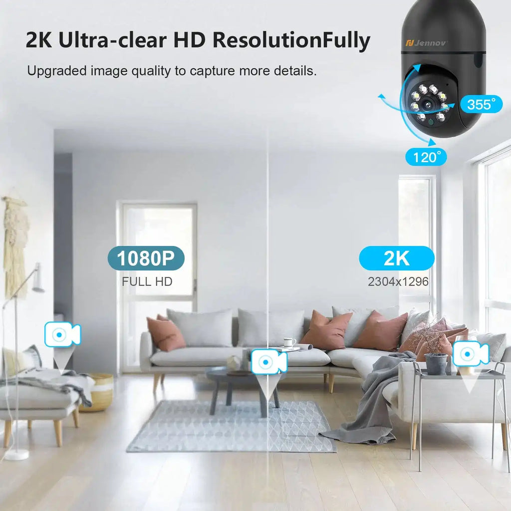 Jennov 2Pcs 2K WiFi Light Bulb Security Camera Wireless Outdoor - Cameras for Home Security Outside, Light Socket Indoor Camera - Magic Electronics