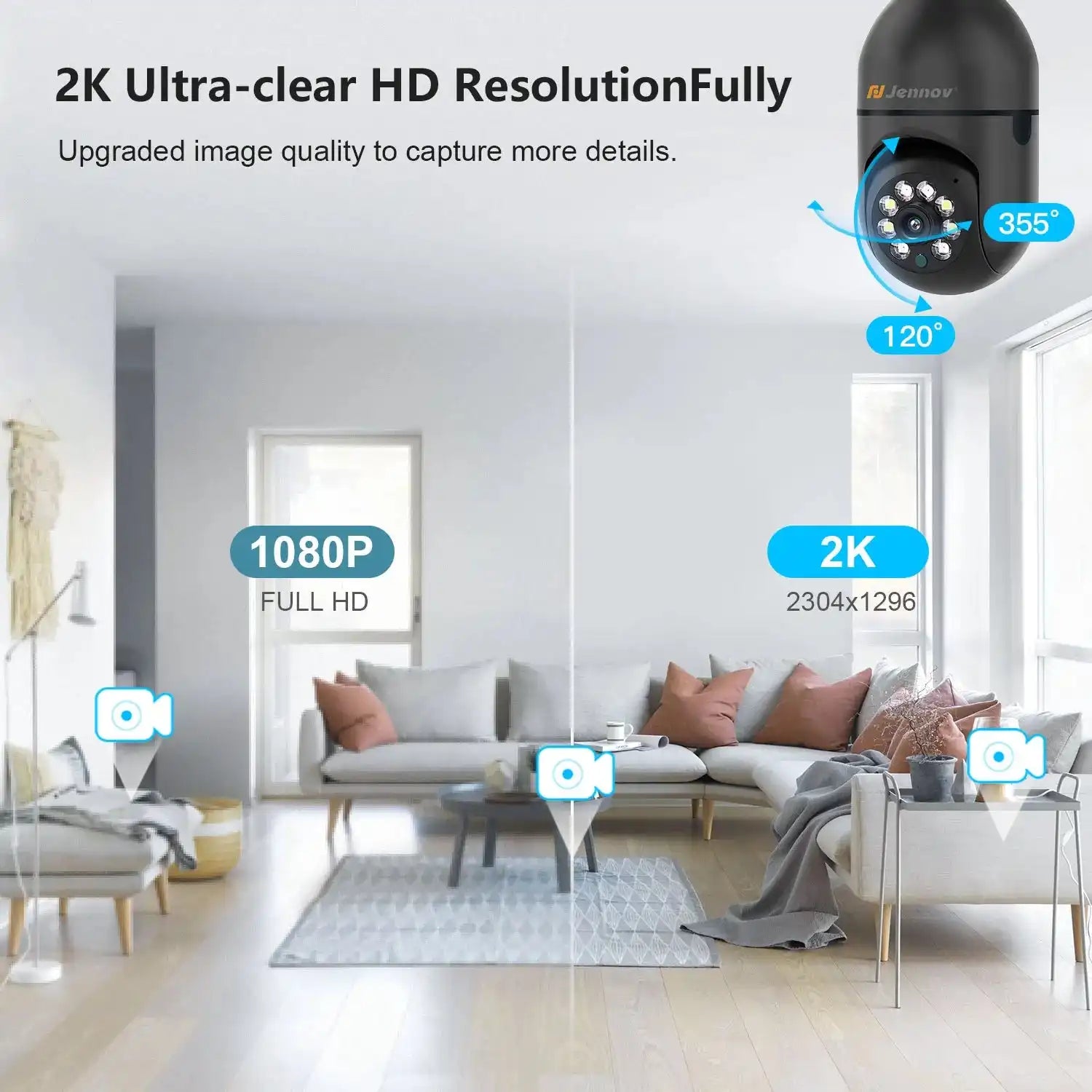 Jennov 2Pcs 2K WiFi Light Bulb Security Camera Wireless Outdoor - Cameras for Home Security Outside, Light Socket Indoor Camera - Magic Electronics
