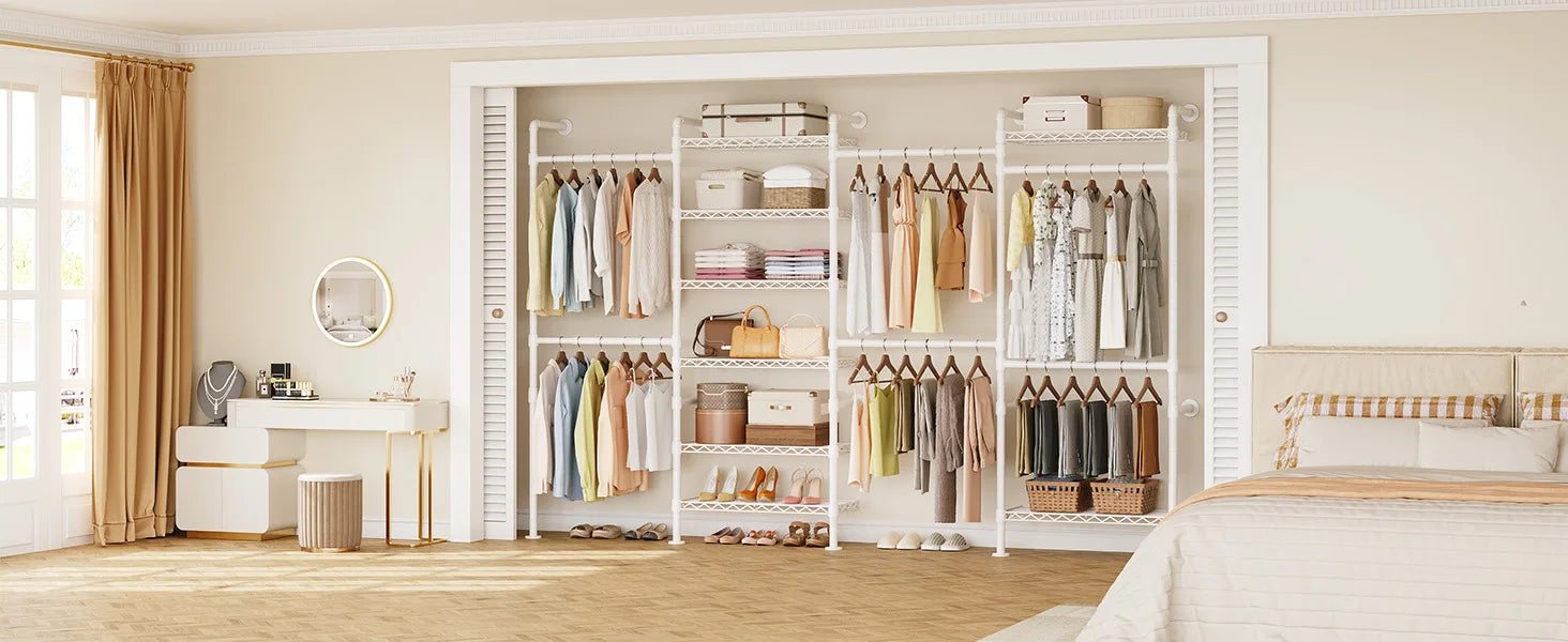 L4 Wall Mounted Industrial Pipe Clothes Rack, Closet Organizer System with Rods Expandable, Clothing Rack, Corner Garment Rack Magic Electronics Sc440e9130bb549289472e9e5945cc14bg