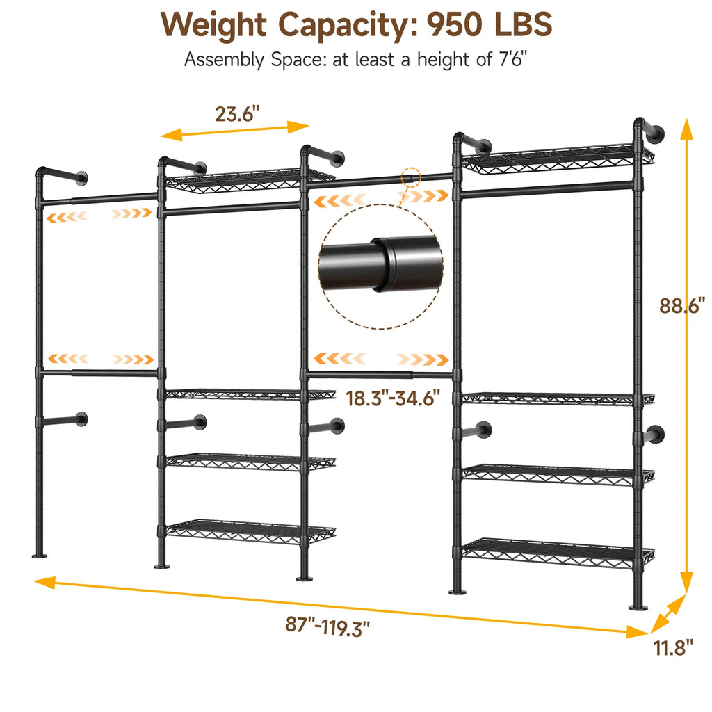 L4 Wall Mounted Industrial Pipe Clothes Rack, Closet Organizer System with Rods Expandable, Clothing Rack, Corner Garment Rack Magic Electronics Sc484ffb0ed724c90a0491229c20a222bH