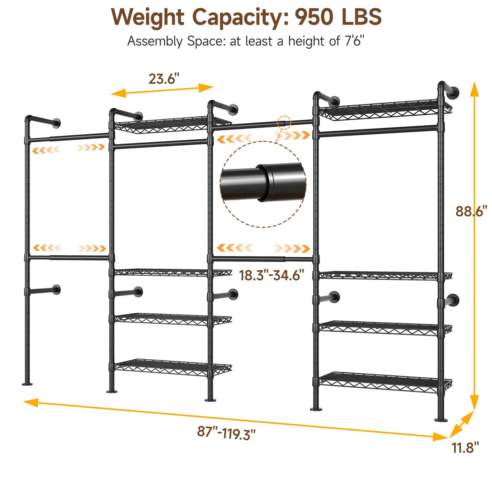 L4 Wall Mounted Industrial Pipe Clothes Rack, Closet Organizer System with Rods Expandable, Clothing Rack, Corner Garment Rack Magic Electronics Sc484ffb0ed724c90a0491229c20a222bH