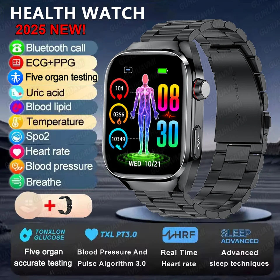 2025New Micro Physical Examination Smart Watch For Men Uric Acid Body Fat Five Organ Health Watches Bluetooth Call SmartBracelet Black Steel AI Health report Magic Electronics Sc4c5ea786d894711b63b43813237411fb Black Steel AI Health report