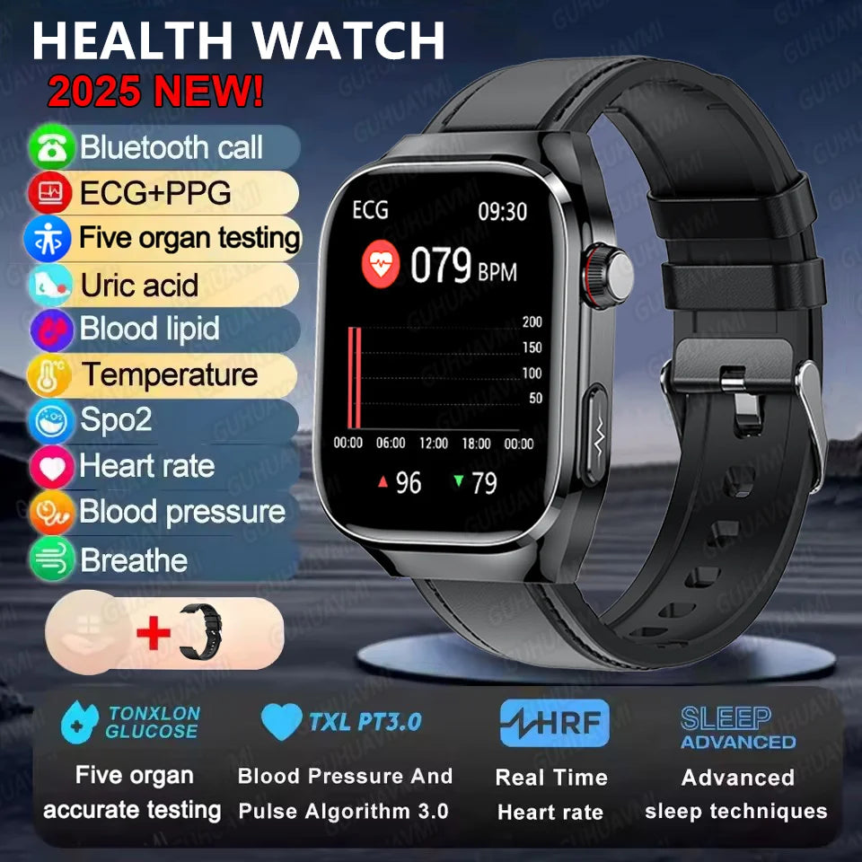 2025New Micro Physical Examination Smart Watch For Men Uric Acid Body Fat Five Organ Health Watches Bluetooth Call SmartBracelet Black Leather AI Health report Magic Electronics Sc4dec753c66b4f0590b2013808a3faceQ Black Leather AI Health report