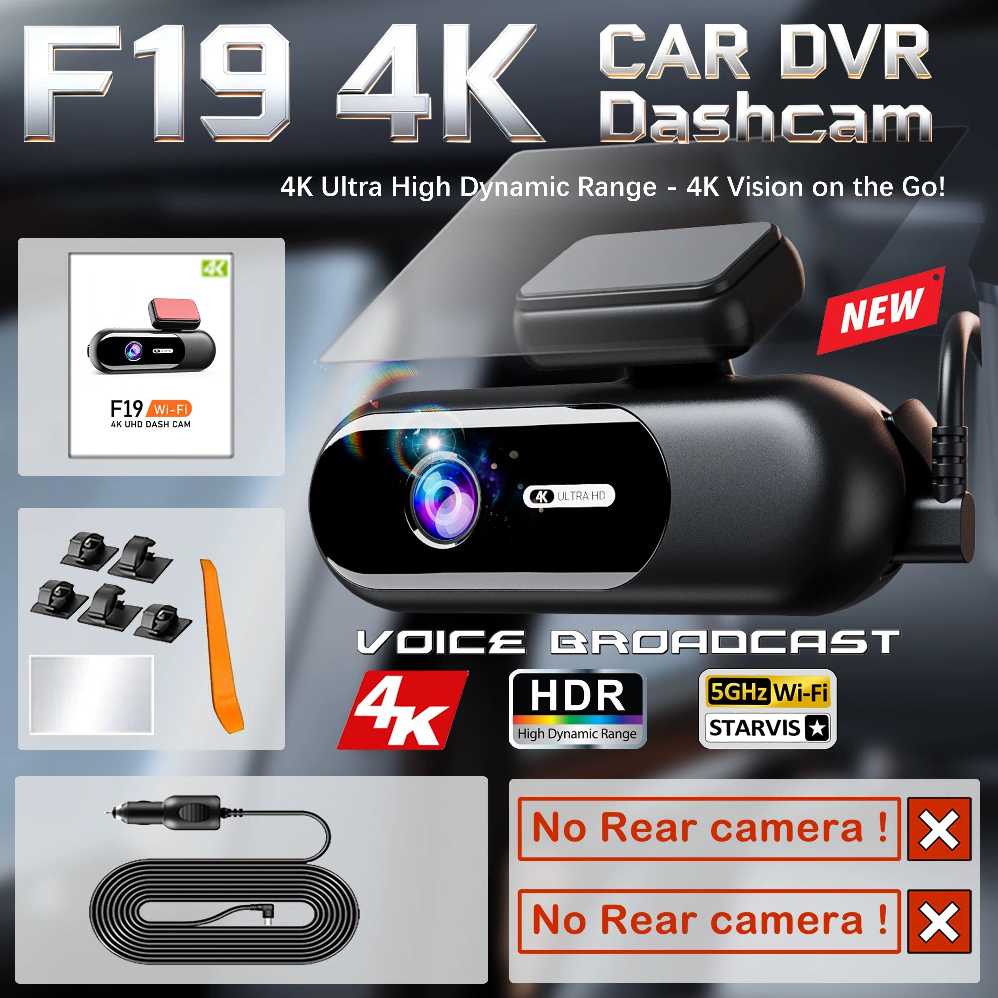 Dash Cam for cars 4K UHD Recording Front Rear Car Camera HDR Night Vision Recorder Built in Wi-Fi 24H Parking Mode APP Monitor F19 Single 4K cam Magic Electronics Sc511b5bc2fe4463a965cc76e51efde3cC F19 Single 4K cam