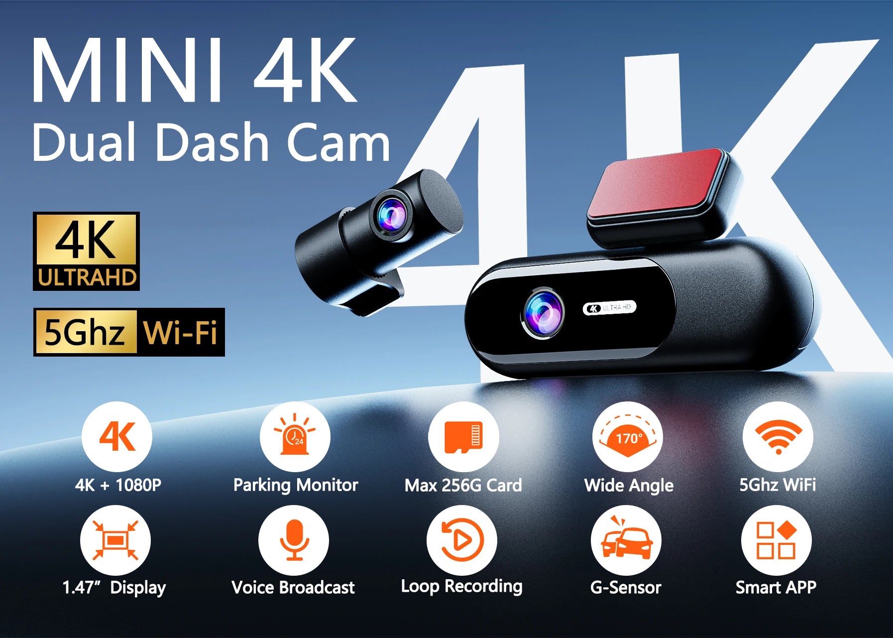 Dash Cam for cars 4K UHD Recording Front Rear Car Camera HDR Night Vision Recorder Built in Wi-Fi 24H Parking Mode APP Monitor Magic Electronics Sc6f937db7c3b4e5c833c7a1e52f8a692d
