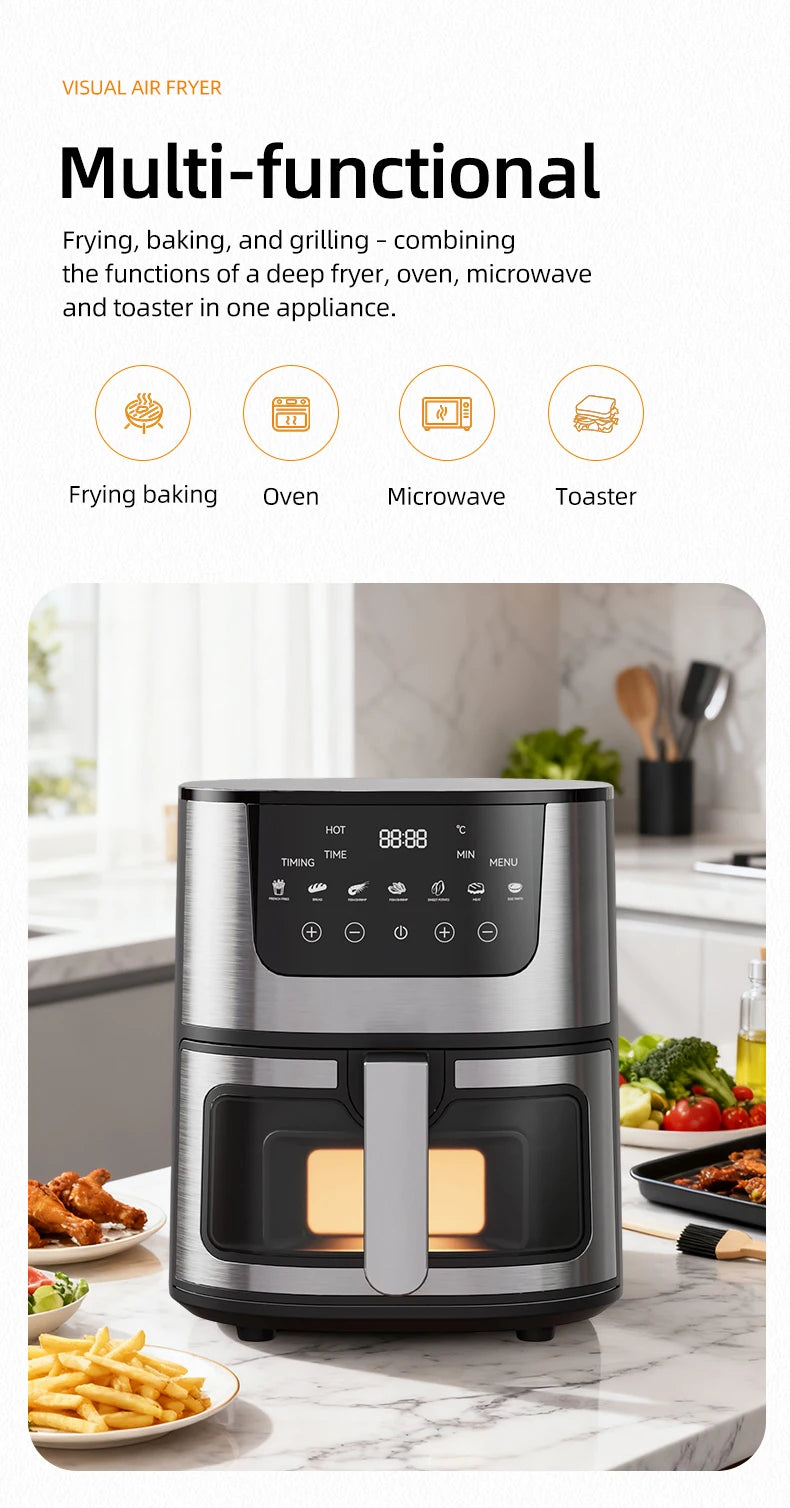 DIVEDEER 7L Household Visual Air Fryer - Large Capacity, Multifunctional, Stainless Steel Design for Home Use (Freidora Aire) Magic Electronics Sc73d1f9961b8400fbcbc210c9d45ecc1K