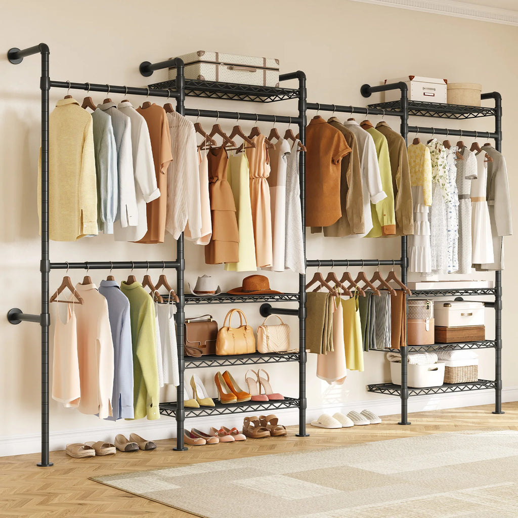 L4 Wall Mounted Industrial Pipe Clothes Rack, Closet Organizer System with Rods Expandable, Clothing Rack, Corner Garment Rack black United States Magic Electronics Sc8090381ee7342a2afe9ef36b3fc4773y black United States