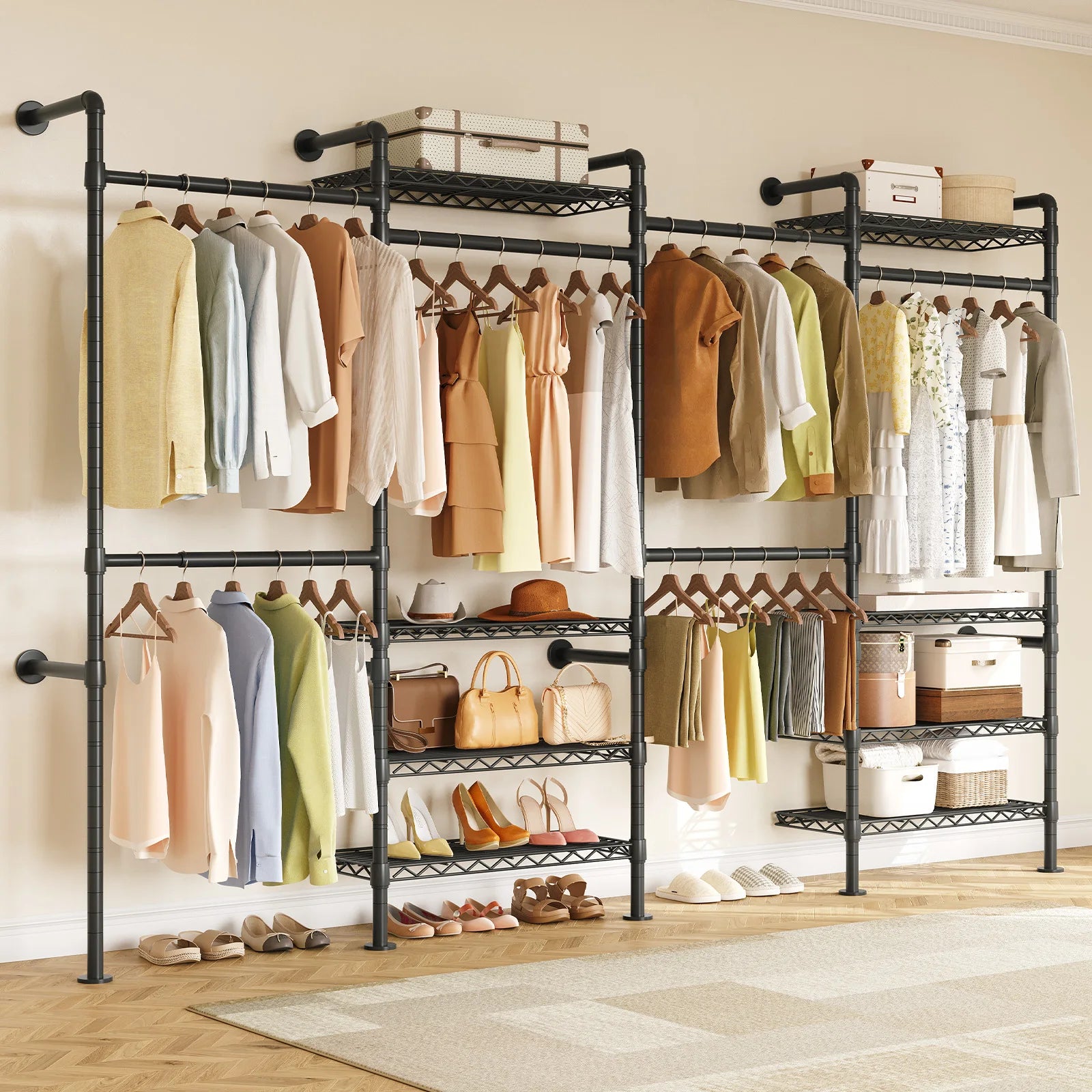 L4 Wall Mounted Industrial Pipe Clothes Rack, Closet Organizer System with Rods Expandable, Clothing Rack, Corner Garment Rack black United States Magic Electronics Sc8090381ee7342a2afe9ef36b3fc4773y black United States