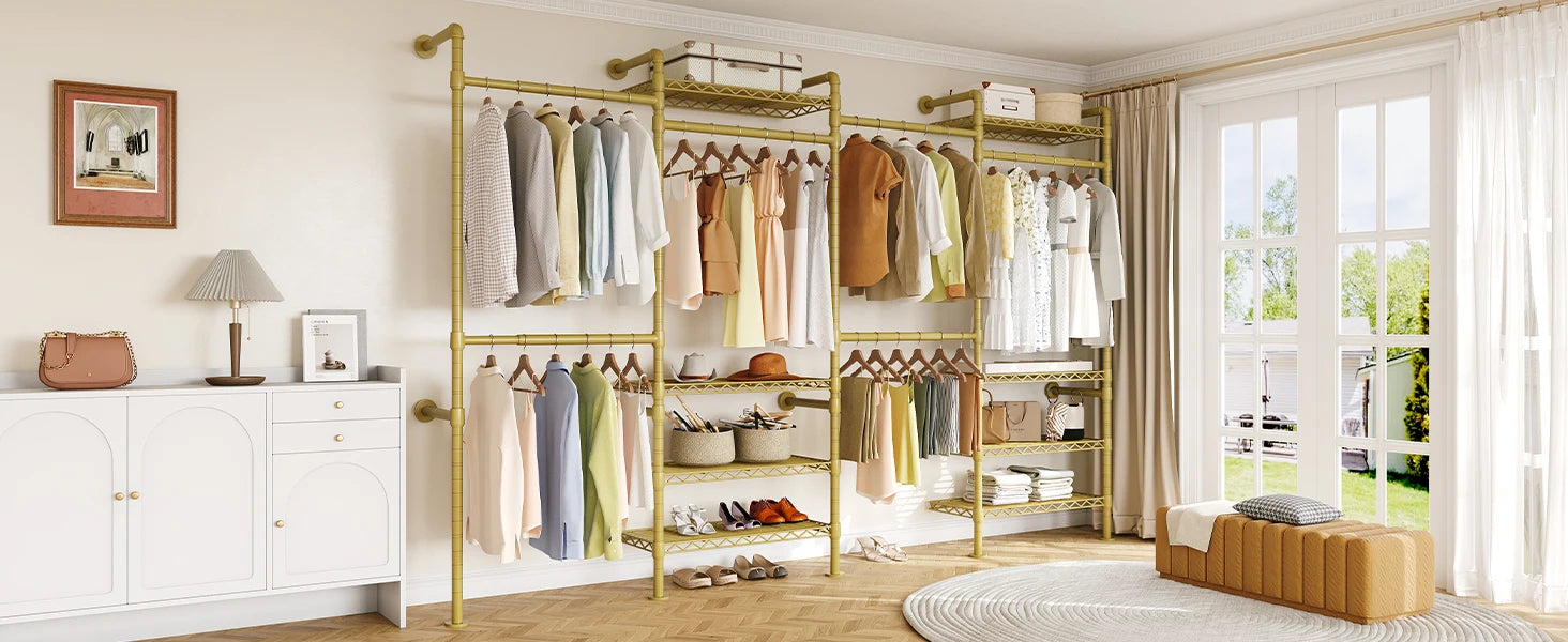 L4 Wall Mounted Industrial Pipe Clothes Rack, Closet Organizer System with Rods Expandable, Clothing Rack, Corner Garment Rack Magic Electronics Sc826eaef3319425a8e158962bf0755ee6