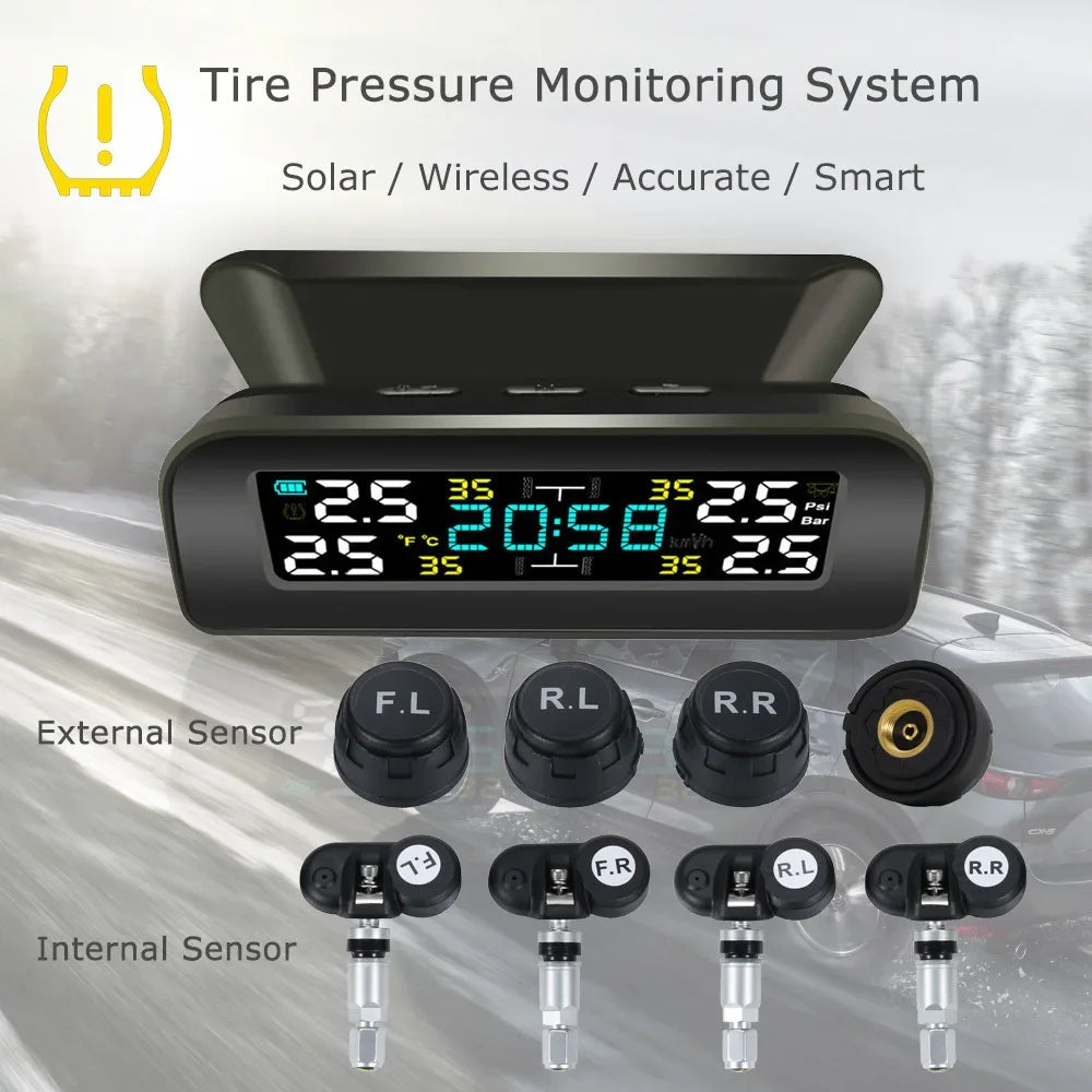 Universal Smart Solar TPMS Tire Pressure Sensor Car Tire Pressure Monitoring System with 4 Wheel Internal External Sensors TMPS Magic Electronics Sc8efb2eefbc340128c568a172f5ae87bt