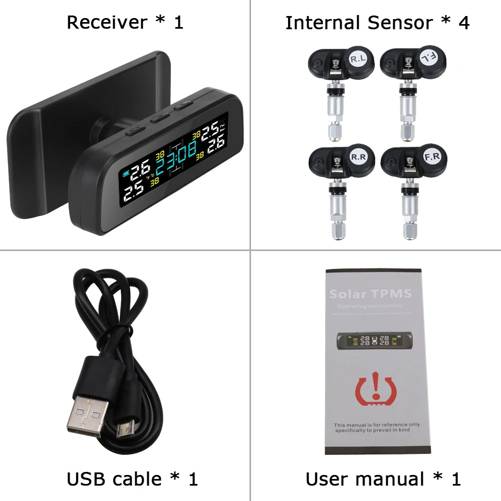 Universal Smart Solar TPMS Tire Pressure Sensor Car Tire Pressure Monitoring System with 4 Wheel Internal External Sensors TMPS Magic Electronics Sc93a9500813044ccb8ba83abd17b56da0