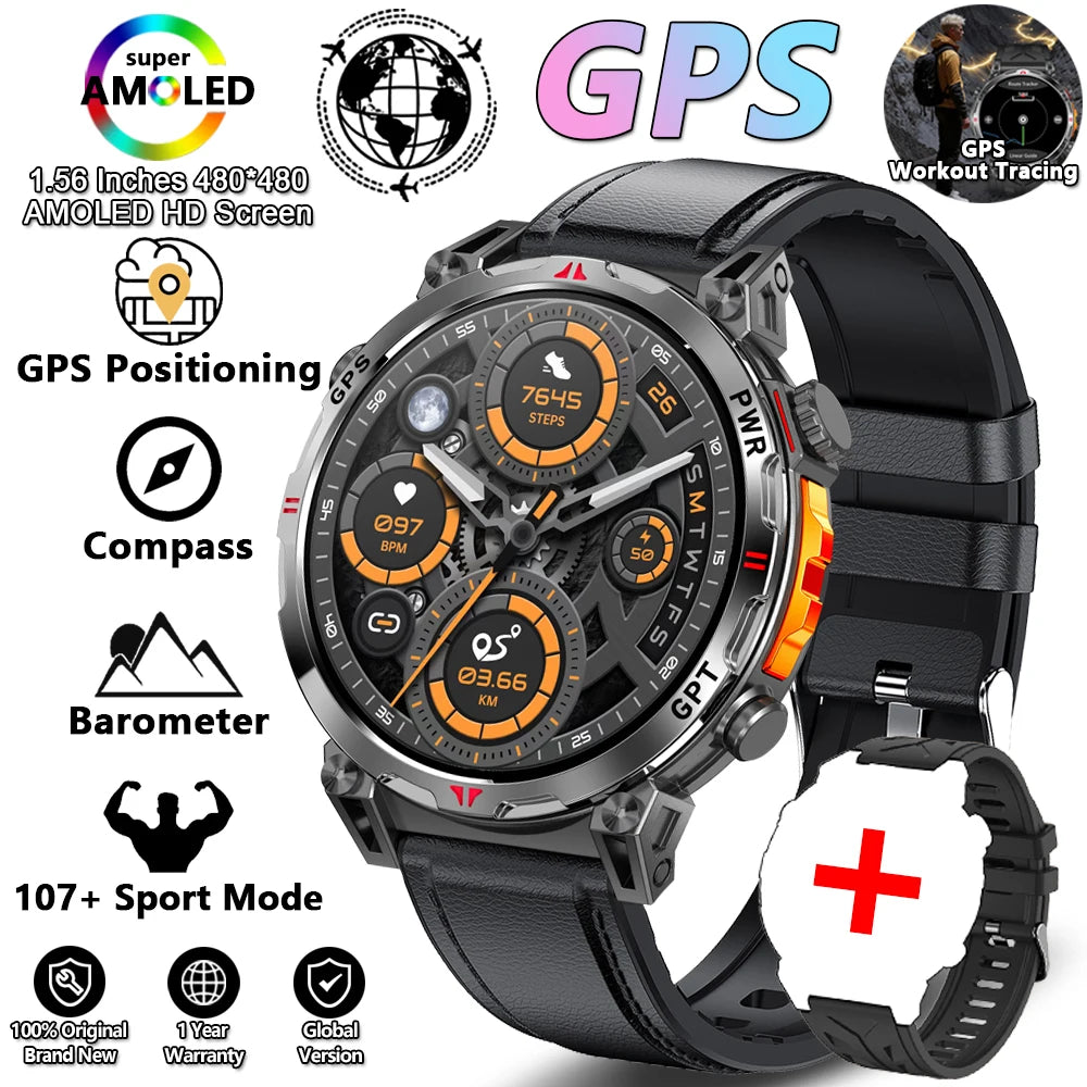2026 New Outdoor Sports Smartwatch Men GPS Positioning 650mAh HD Call 1.56-inch AMOLED Screen Compass 5ATM Waterproof Watch Man - Magic Electronics
